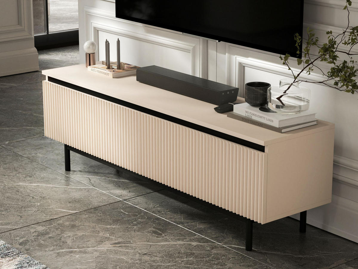 TV-SCHRANK Selene Kaschmir Matt mit Metallrahmen 140 cm - Kaschmir/Schwarz, Holzwerkstoff (140/44/35cm) - Meble Lindner