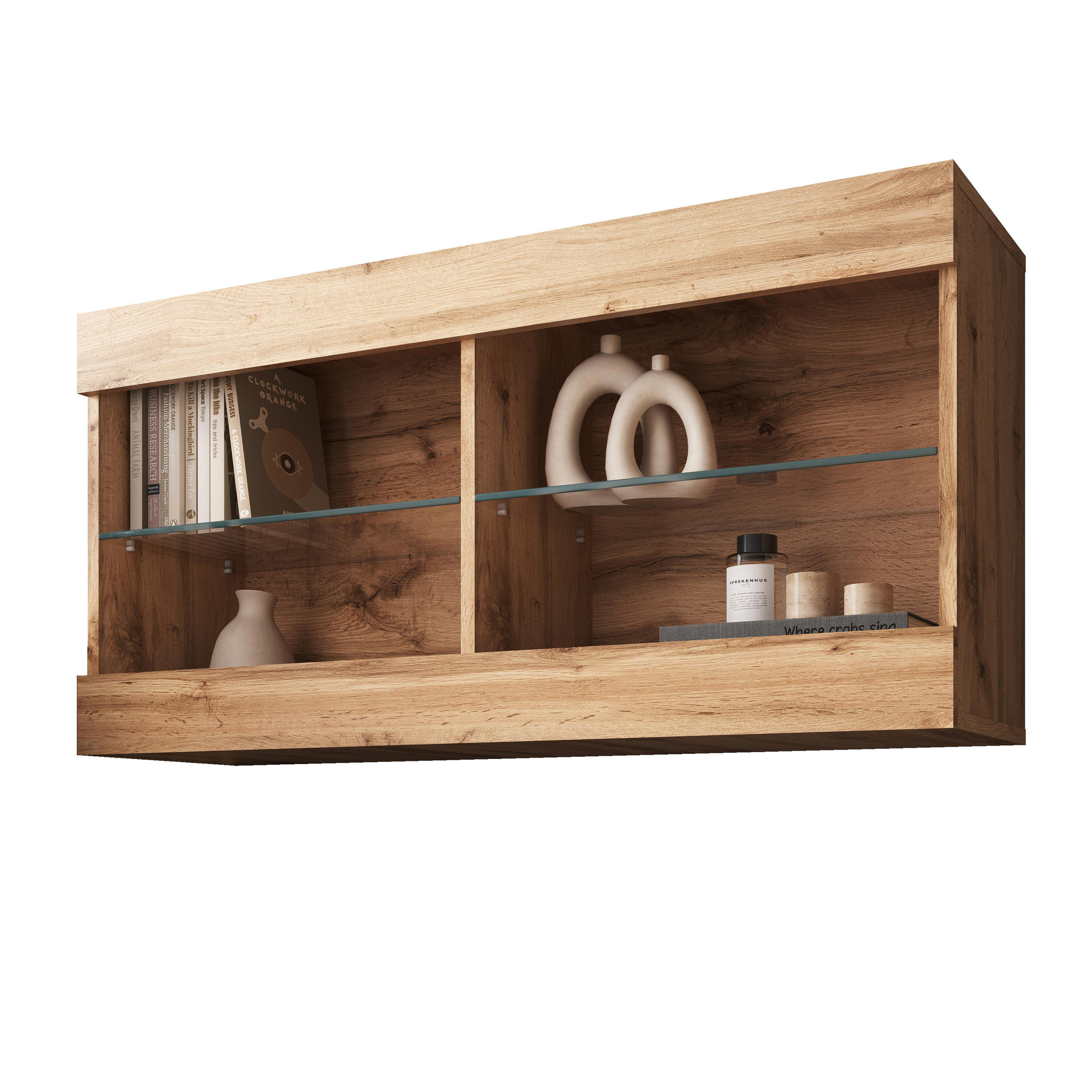 HÄNGEVITRINE TIVOLI HORIZONTAL 100, Wotan - Eiche Wotan, Glas/Holzwerkstoff (100/50/29.5cm) - Komodee