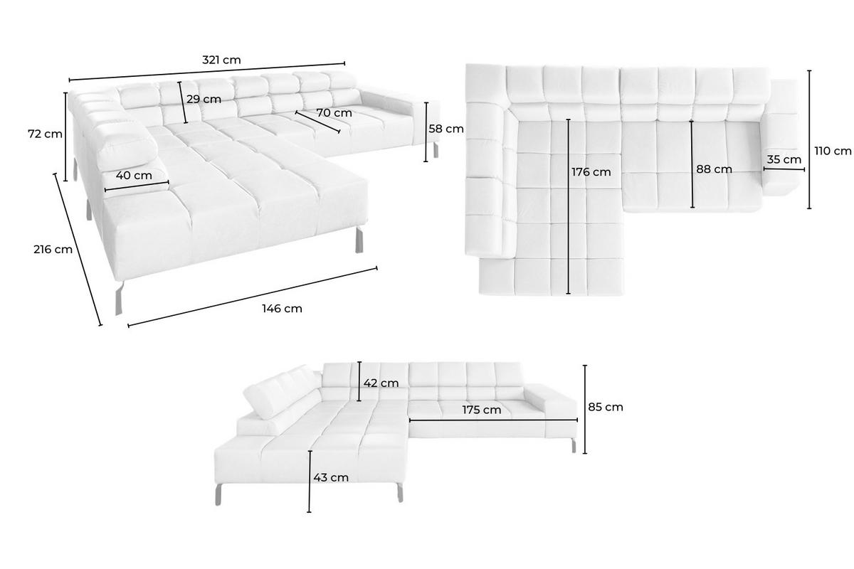 ECKSOFA NELSON Rot Leder Relaxfunktion - Rot/Schwarz, Leder/Metall (321/216cm) - KAWOLA
