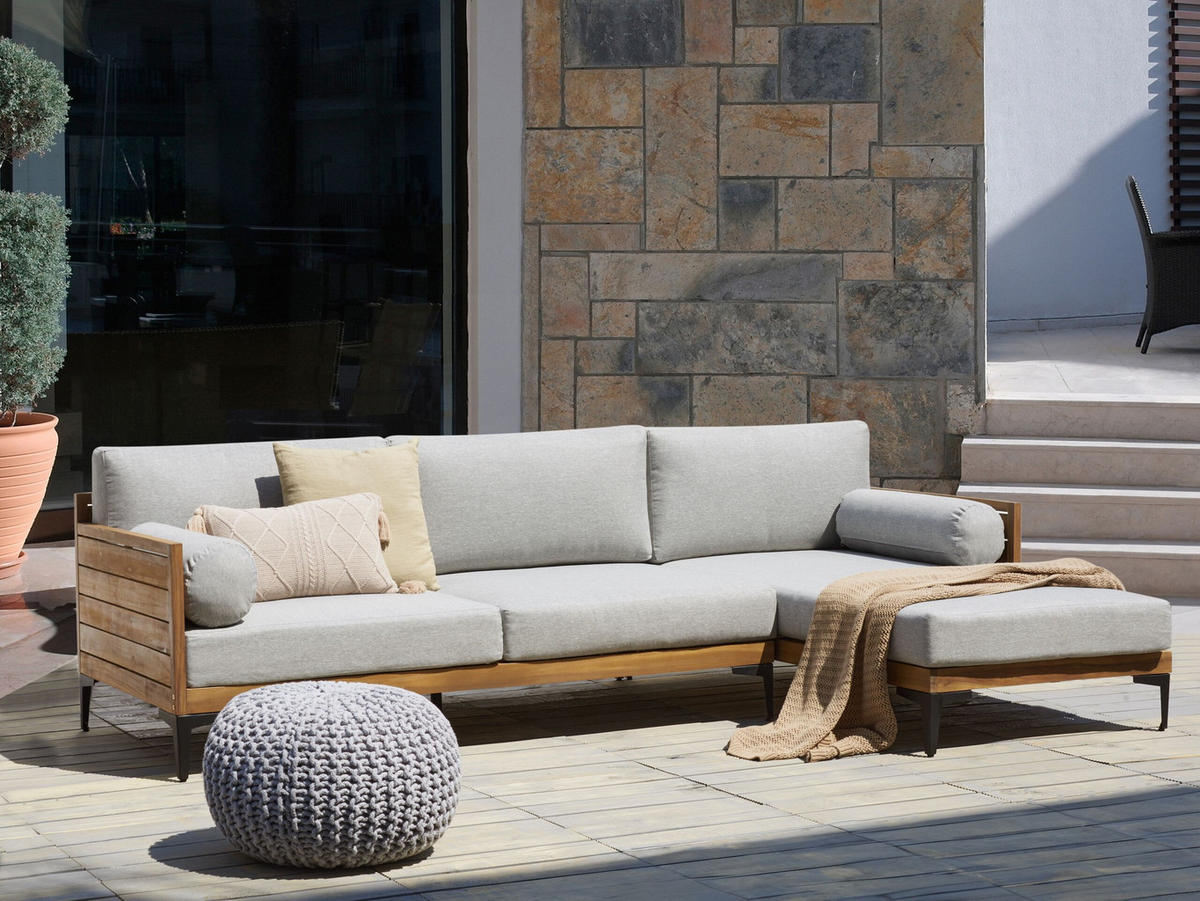 GARTEN-ECKSOFA 4-Sitzer Grau Cavezzo - Hellbraun/Schwarz, Holz (254/77/150cm) - Beliani