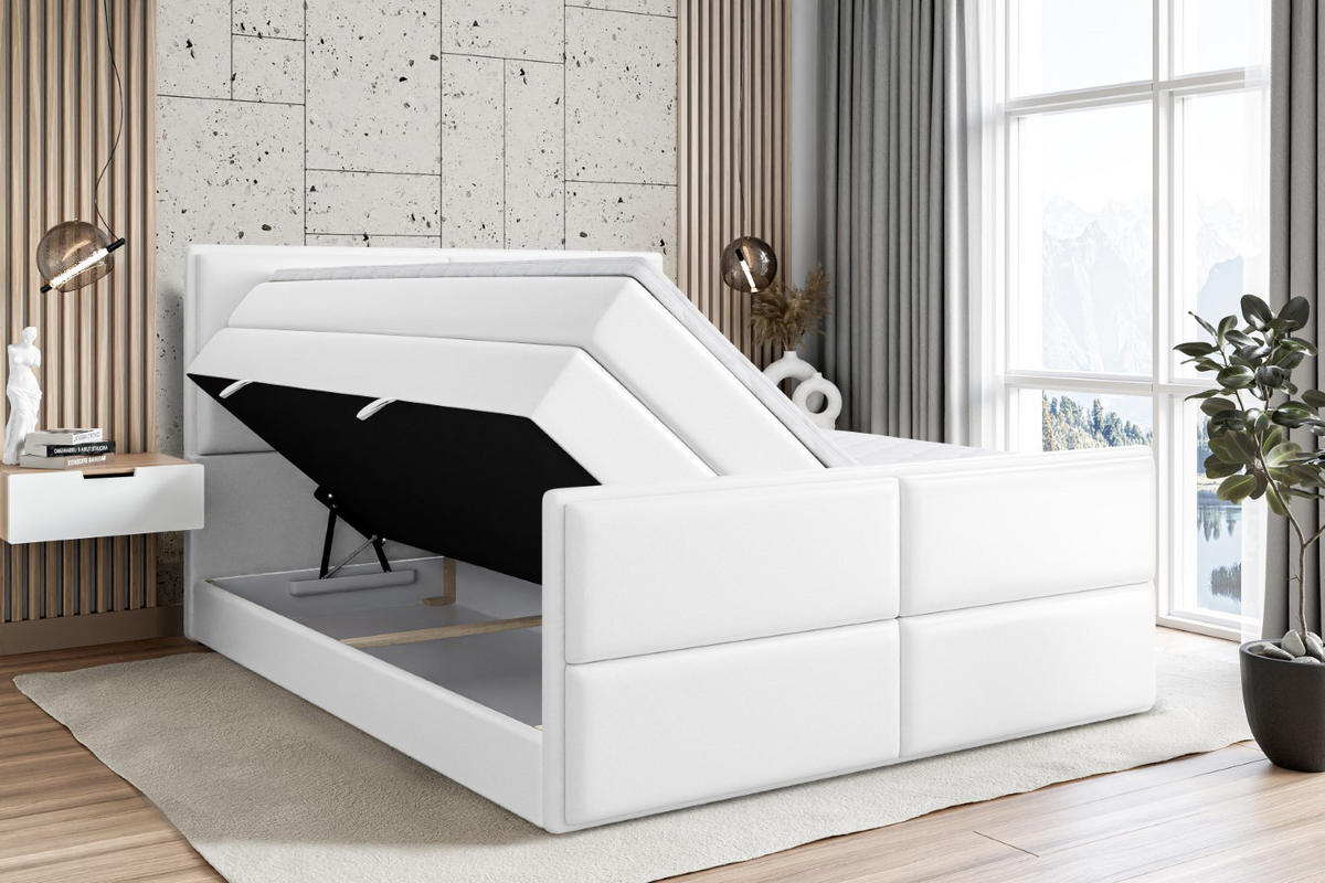 BOXSPRINGBETT AURA-Z KING - 120 x 200 - H3/H4 - Weiß Hochglanz - Weiß Hochglanz, Holzwerkstoff (120/200cm) - ALTDECOR