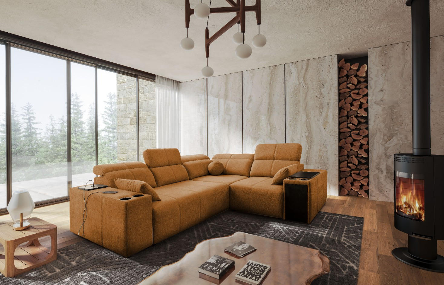 ECKSOFA Mit Schlaffunktion USB Und Verstellbarer Rückenlehne Mindy II Kupfer Rechts - Kupferfarben, Holz/Textil (288/219cm) - Kaiser Möbel