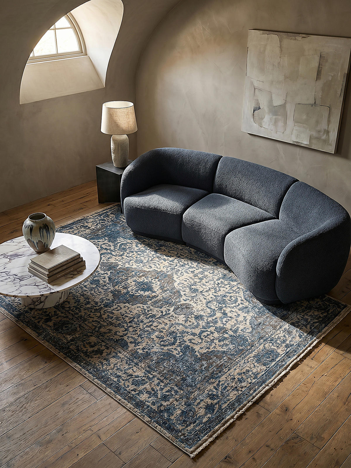 TEPPICH Vintage Kurzflor Medallion Muster, Orientalisch, Wohnzimmer Blau Rechteckig 120x160 - Blau, Textil (160/120cm) - KADIMA DESIGN