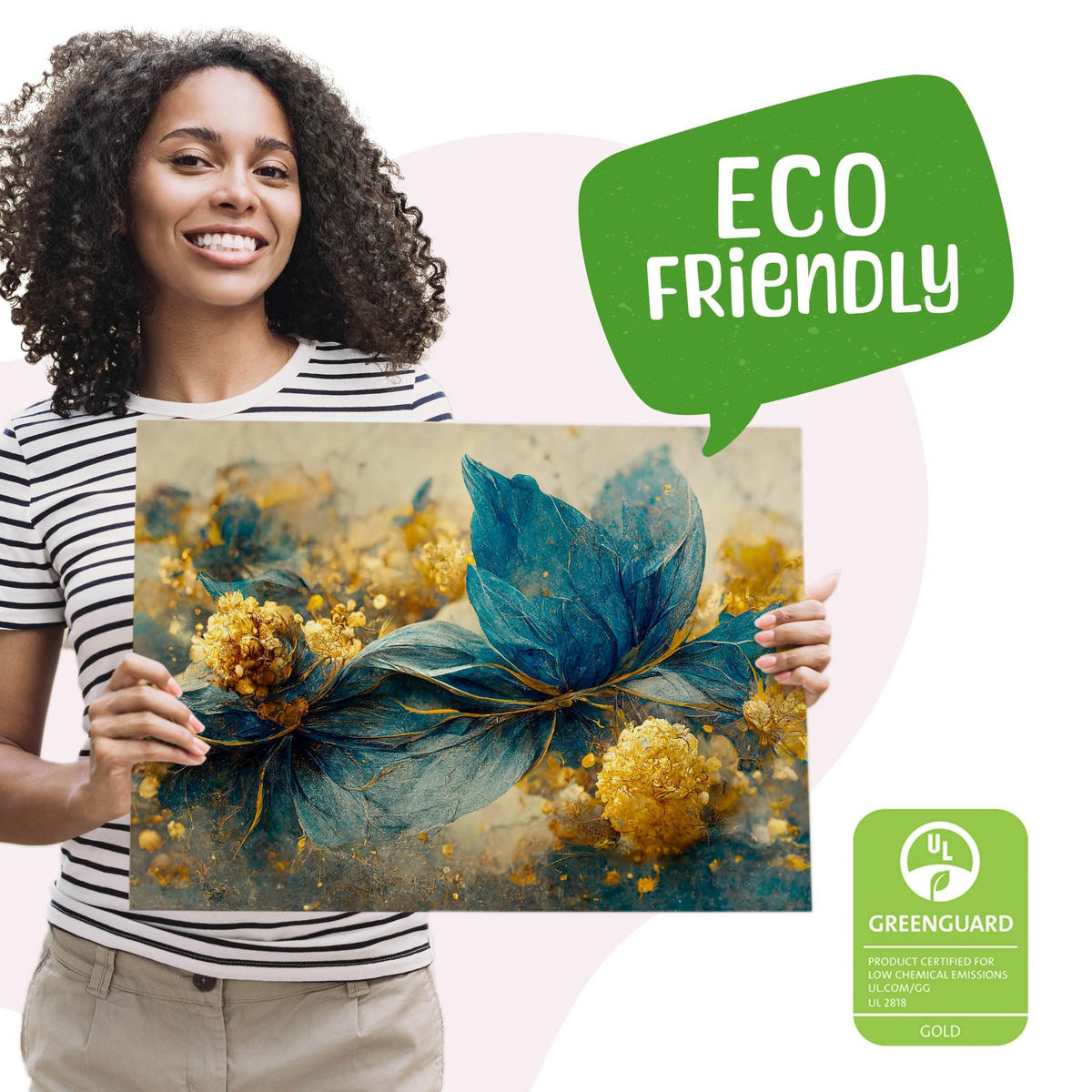 LEINWANDBILD Abstrakte Blumen Blätter 3D Glamour Stil 40cm x 30cm - Türkis/Blau, Textil (40/30cm) - Muralo