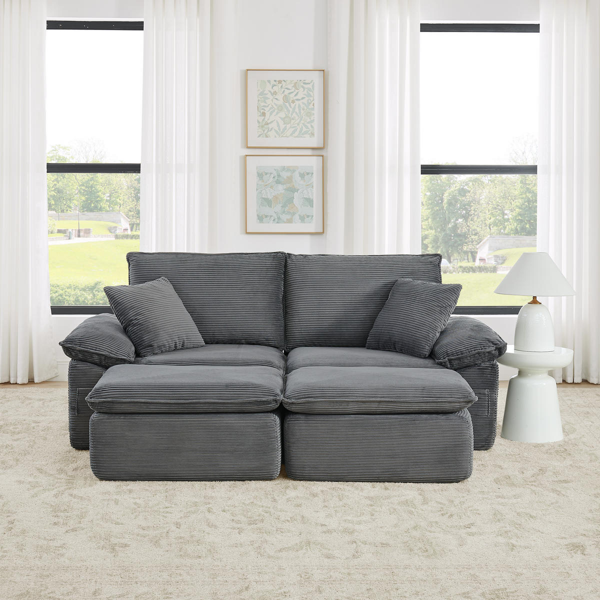2-SITZER-SOFA DE-35047 boneless mit Fußstütze Hellgrau - Hellgrau, Textil (206/65/156cm) - ComfortXL