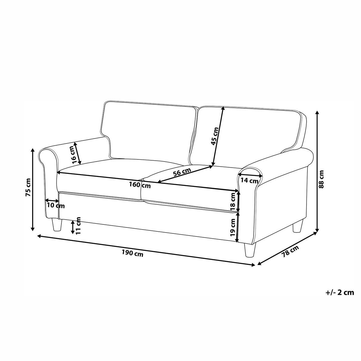 3-SITZER-SOFA Samtstoff Dunkelgrau Ronneby - Dunkelgrau, Textil (190/88/78cm) - Beliani