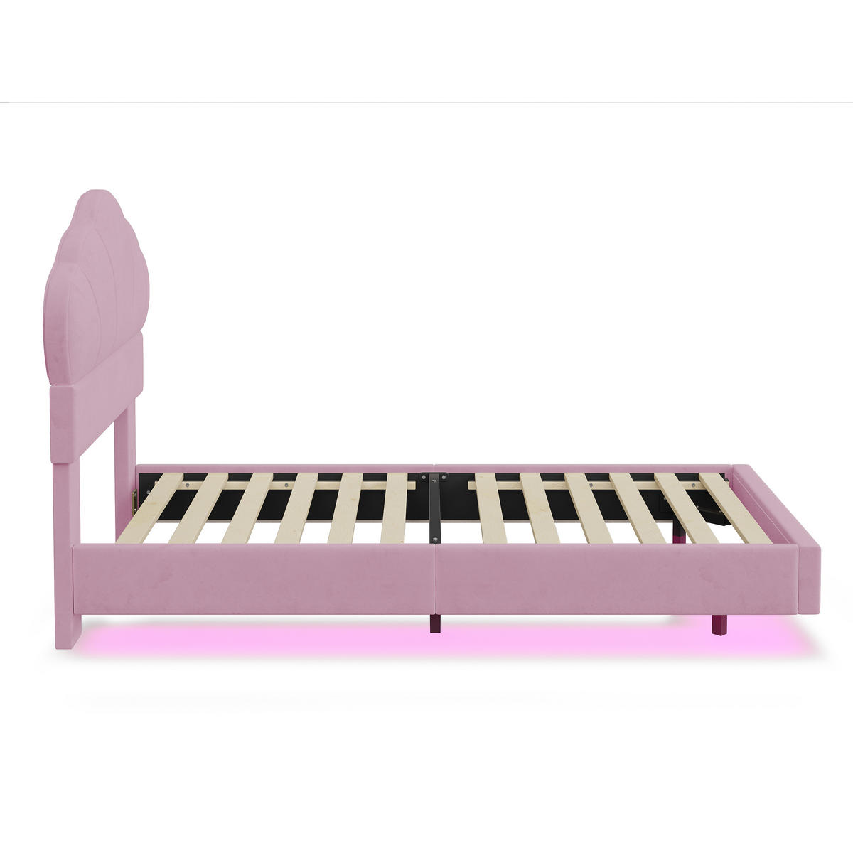 KINDERBETT 90/200 cm DE-01825, in Rosa, mit Wolken-Kopfteil und LED - Pink, Metall (90/200cm) - ComfortXL