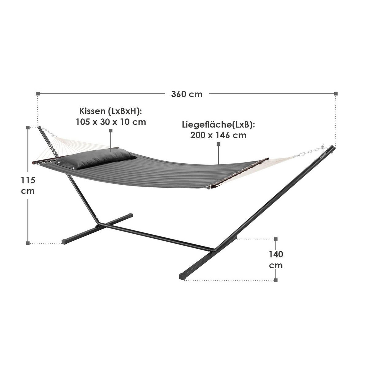 HÄNGEMATTE Cata anthrazit 360x120x115 cm inkl. Kissen - Anthrazit, Textil/Metall (140/115/360cm) - Juskys