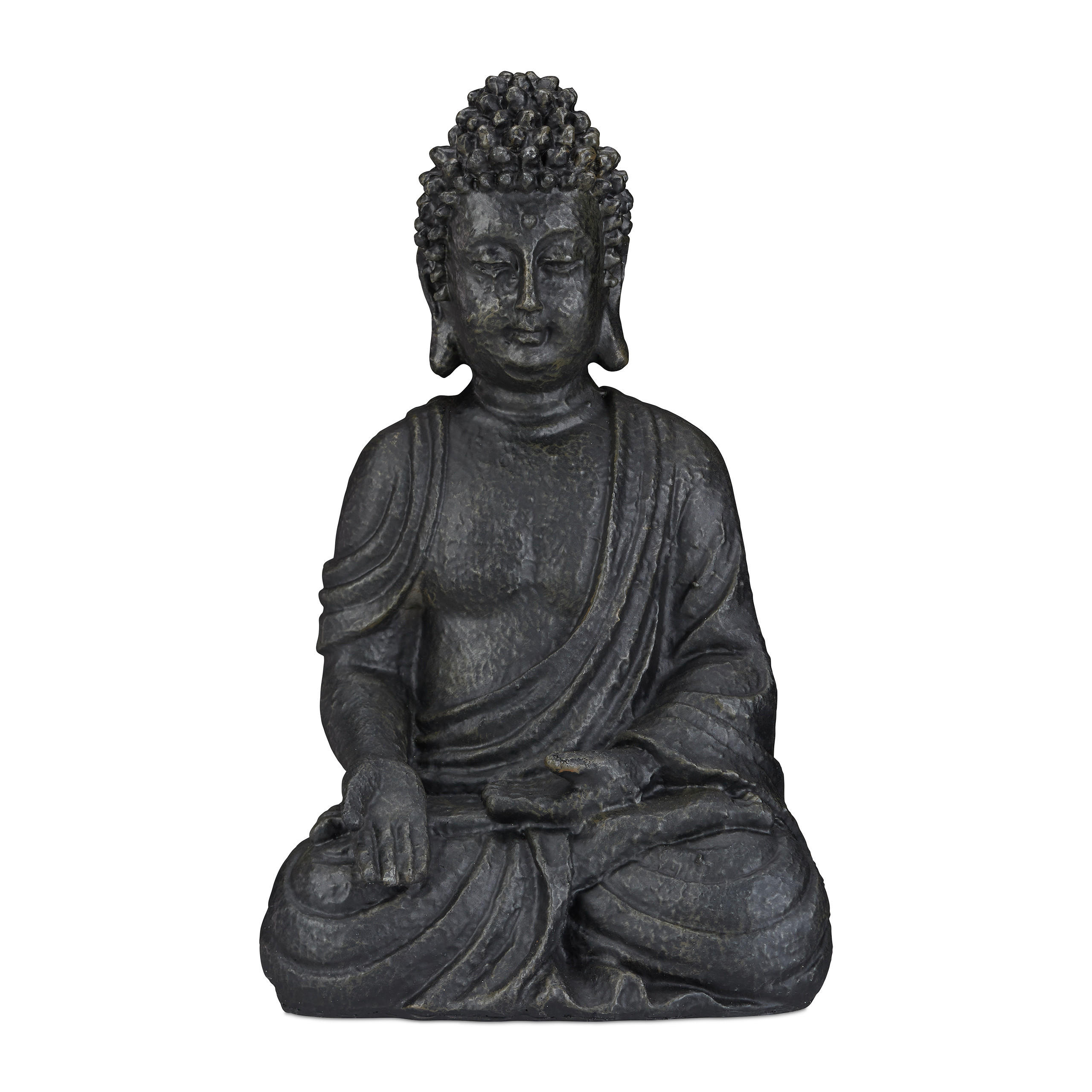 Relaxdays SOŠKA Tmavě šedá Buddha v sedě polyresin odolná proti povětrnosti 40 cm
