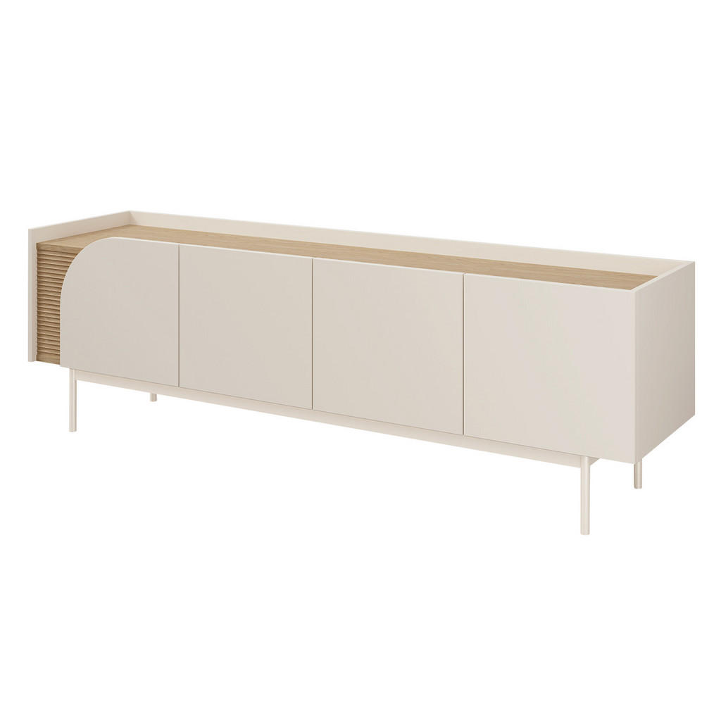 Beautysofa NÍZKÁ KOMODA Camel se 4 dvířky a rýhovaným detailem, 172 cm, jarní dub + Macadamia