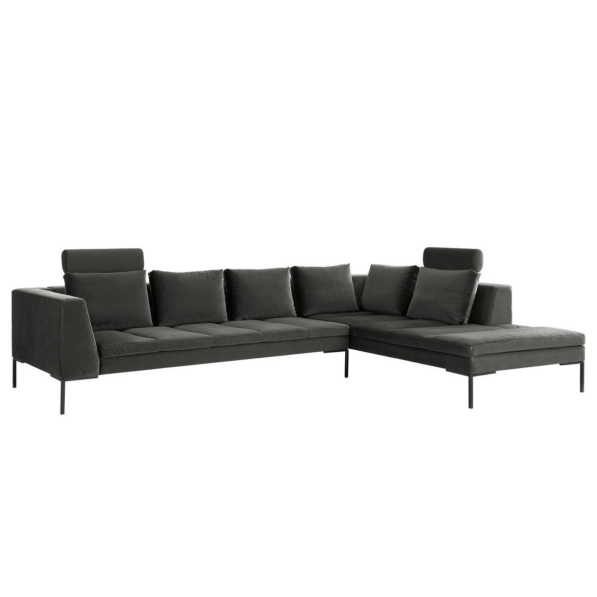 ECKSOFA mit Ottomane - Schwarz/Grün, Textil/Metall (319/230cm) - home24