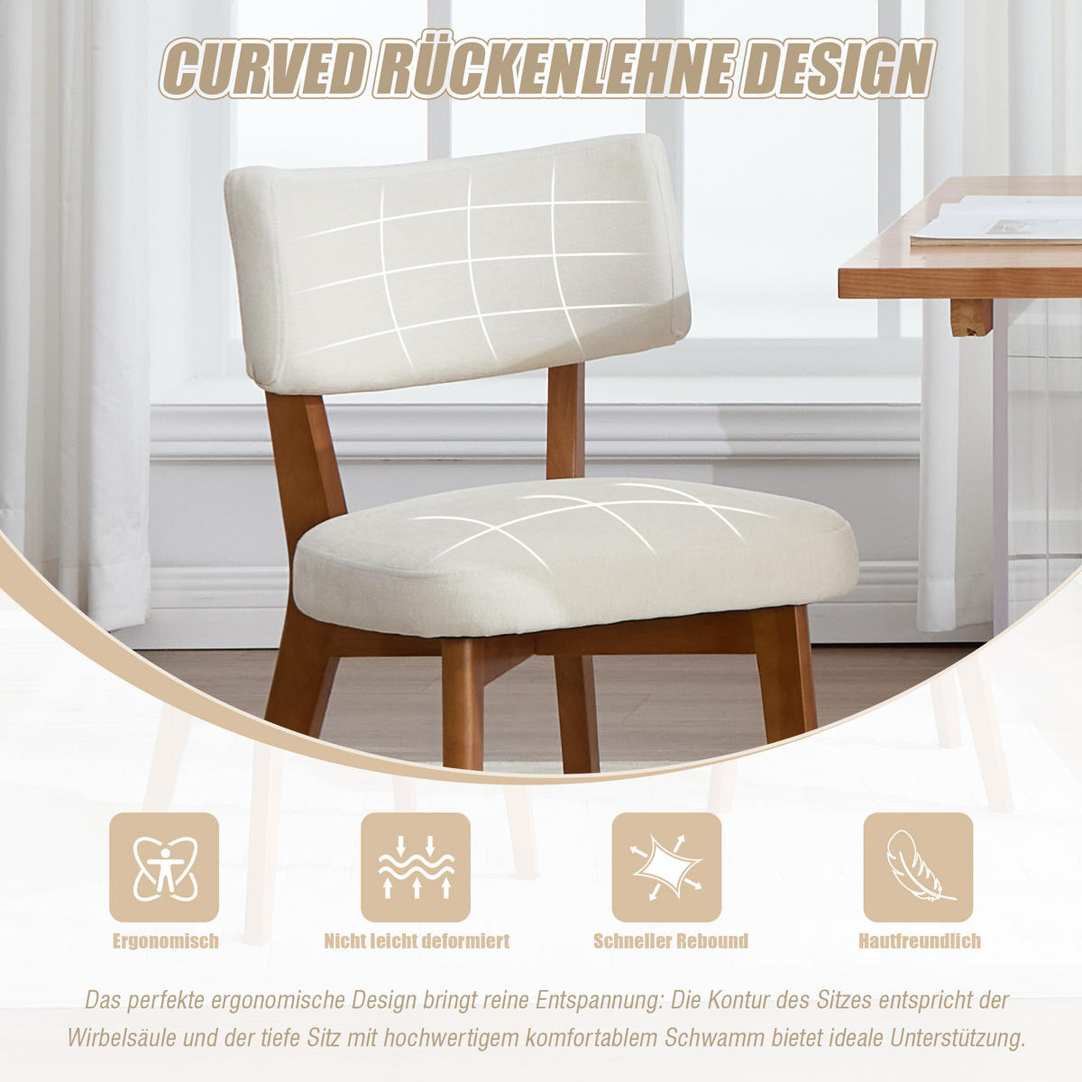 ESSZIMMERSTUHL 2er-Set mit Massivholzbeinen, Beige - Beige, Holzwerkstoff (54.5/77/47cm)