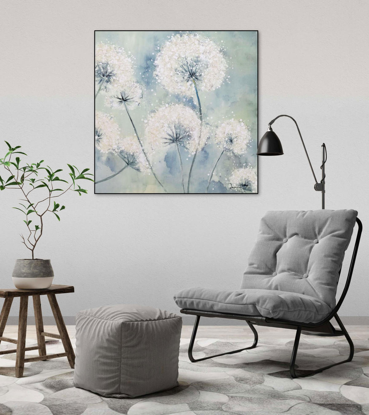 ACRYLBILD HANDGEMALT 80/80 cm - Blau, Holz/Textil (80/80cm) - KUNSTLOFT