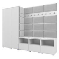 GARDEROBE NELA VII 250 cm (Modulare Flurmöbel XL Weiß mit Sitzpolster Hellgrau 32 2 Schränke) - Silberfarben/Hellgrau, Holz/Holzwerkstoff (250/187/40cm) - Ravio