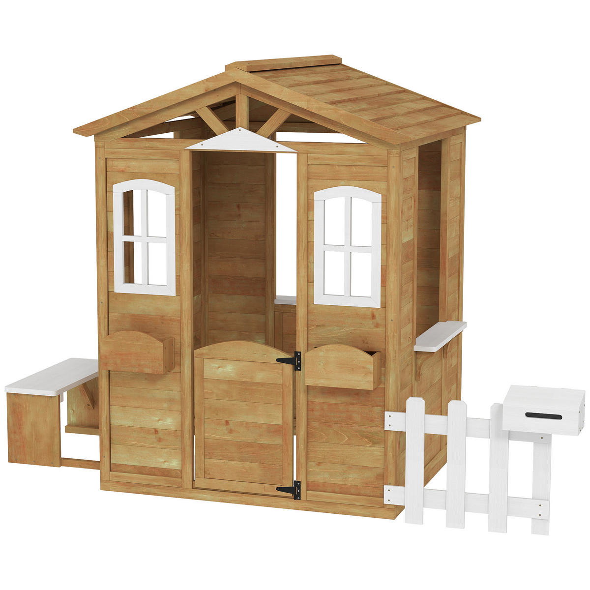 SPIELHAUS DE-18695 mit Tür, Fenstern, Briefkasten & Bank Natur - Gelb, Holzwerkstoff (119/140/205cm) - ComfortXL