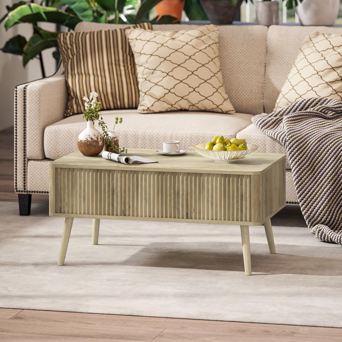 COUCHTISCH DE-15803 klappbare Platte Eiche - Eichefarben, Holzwerkstoff (91/56/43cm) - ComfortXL