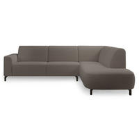 ECKSOFA Lununa Graubraun mit Armlehne, Bouclé, Ottomane rechts - Taupe/Schwarz, Textil/Metall (218/277cm) - Selsey