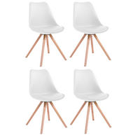 STUHL 4er Set Lederlook weiß - Eukalyptusholzfarben/Weiß, Holz/Textil (48/83/56cm) - CLP