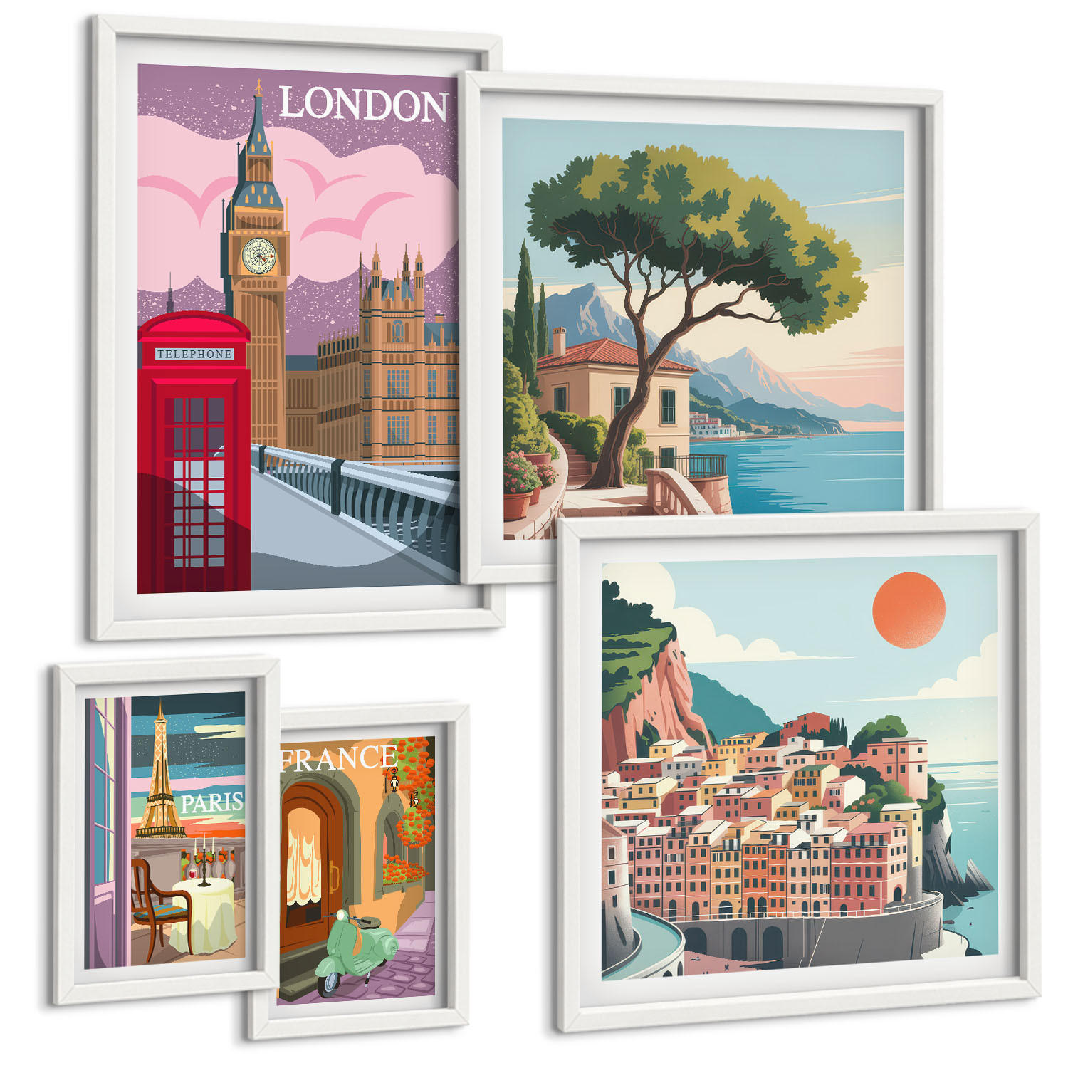 BILDER SET 5er Set - 50x50 cm & 20x30 cm & 40x60 cm Weißer Rahmen - Obstposter Zitronen Orangen - Weiß, Kunststoff (40/60cm) - TULUP
