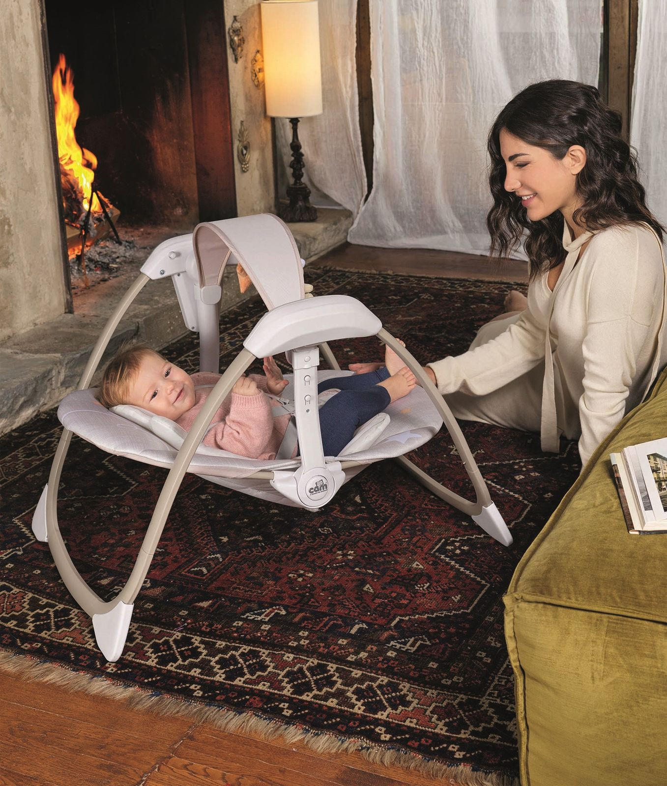 SCHAUKEL Wippe für Babys mit Spielzeugstange Midi | für 0-9 kg | Grau | 15 Melodien, 5 Naturgeräusche - Grau, Kunststoff (74/60/4cm) - Cam il Mondo del Bambino S.p.A.