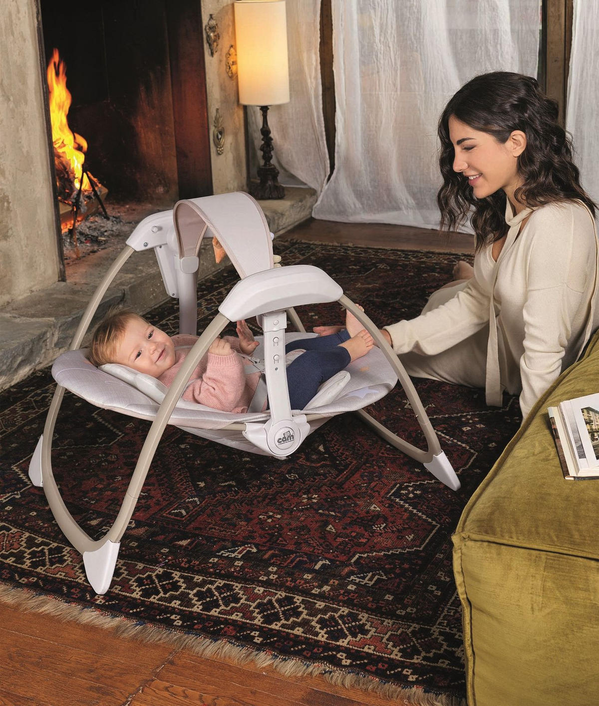 SCHAUKEL Wippe für Babys mit Spielzeugstange Midi | für 0-9 kg | Grau | 15 Melodien, 5 Naturgeräusche - Grau, Kunststoff (74/60/4cm) - Cam il Mondo del Bambino S.p.A.