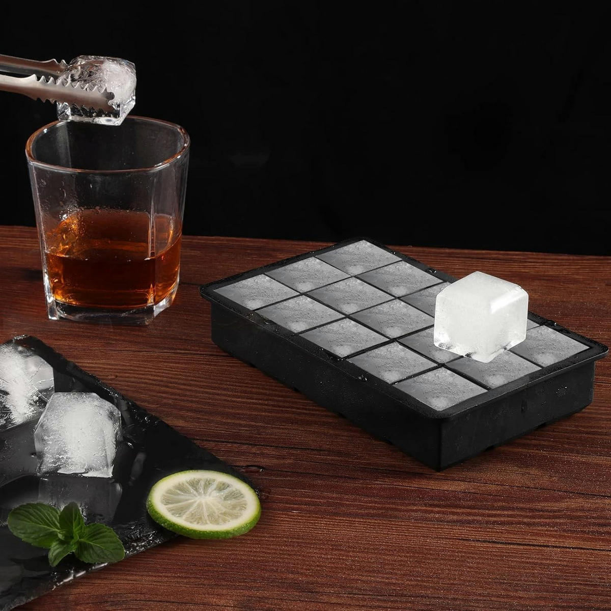EISWÜRFELFORM 2er-Set mit Deckel - Schwarz, Kunststoff (12/10/20cm)