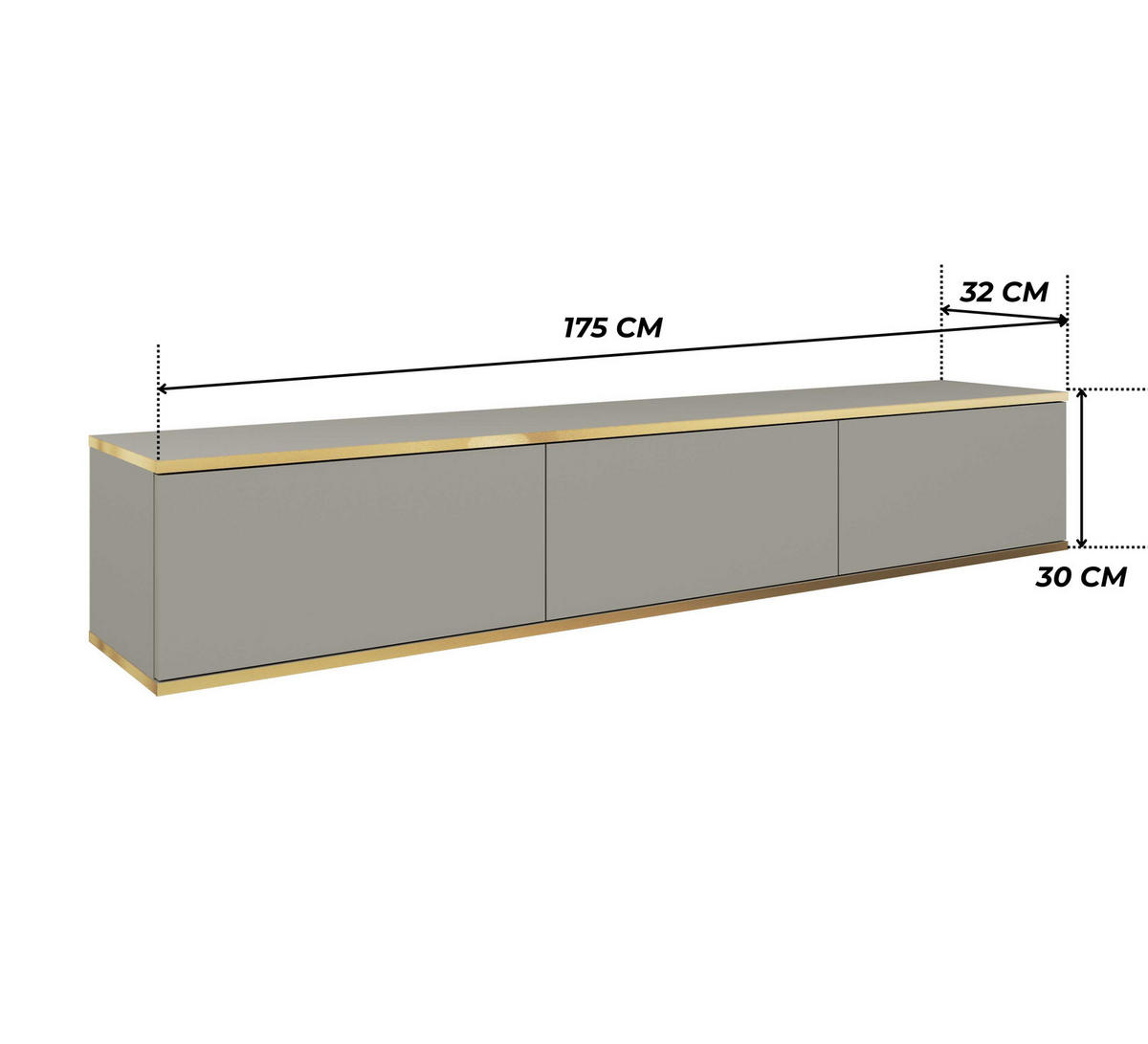 TV-LOWBOARD FORNO (Grau, Goldene Details, 3 Türen, 175 cm) - Grau, Holz/Holzwerkstoff (175/30/32cm) - Ravio