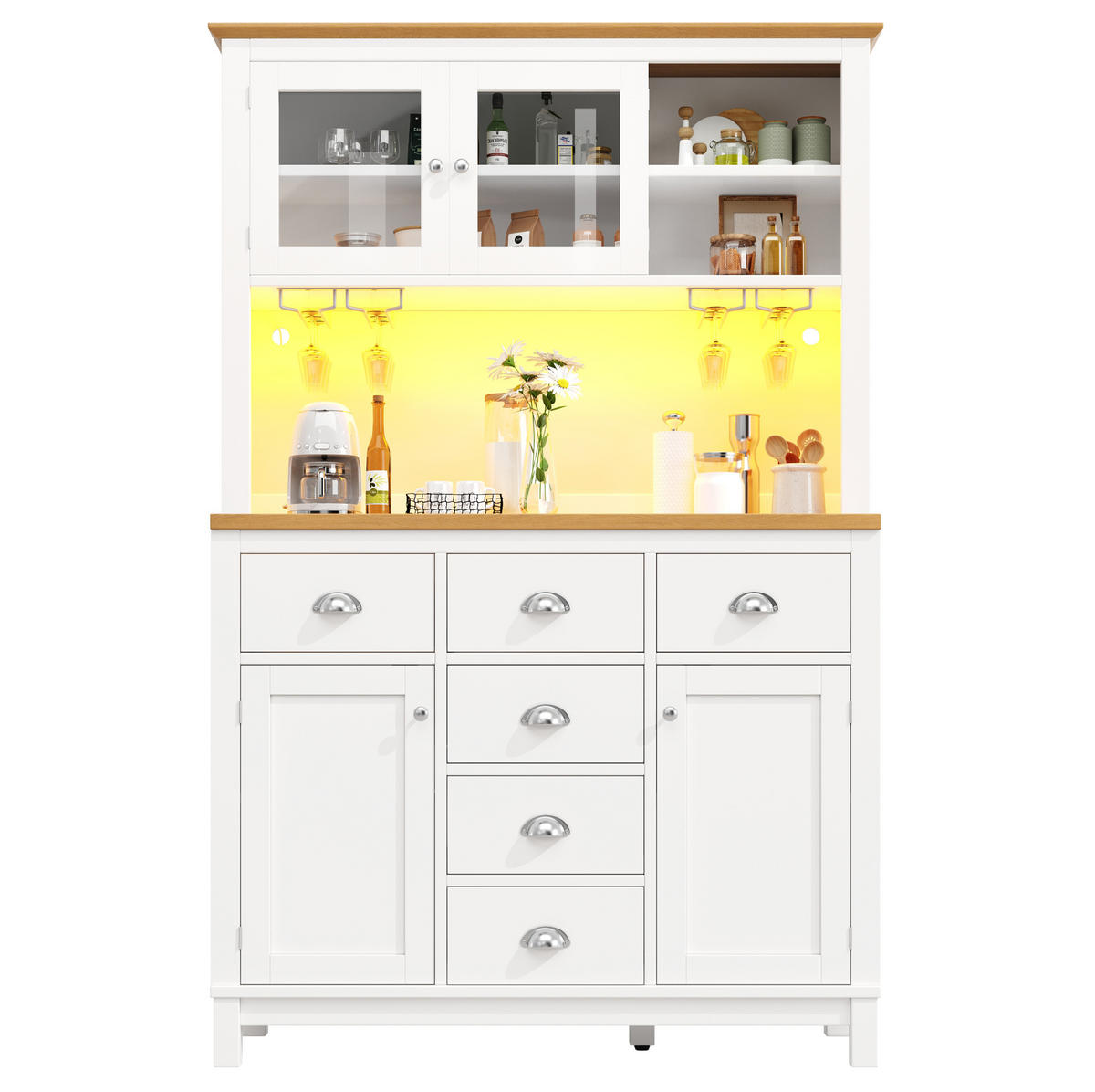 BUFFETSCHRANK 104/40/180 cm Weiß aus MDF mit LED-Lichtleiste - Weiß, Holzwerkstoff (104/180/40cm) - OKWISH