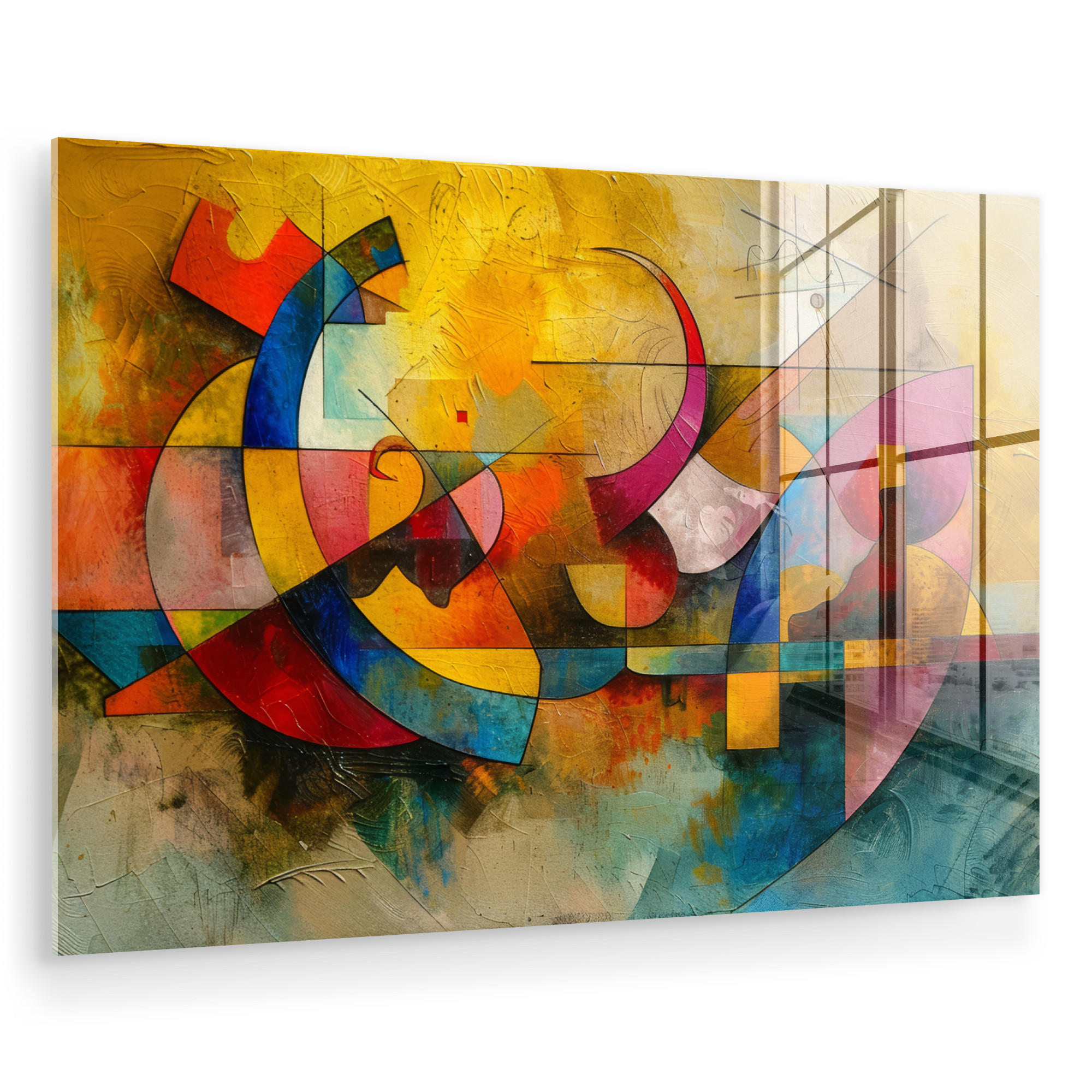 ACRYLGLASBILD Kunst - Abstrakt - Modern 90x60 cm - Gelb, Glas (90/60cm) - MuchoWow