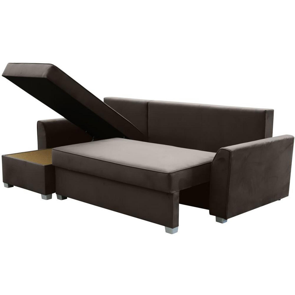 ECKSCHLAFSOFA Teramo braun - Schwarz/Braun, Kunststoff/Textil (235/150cm) - Beautysofa