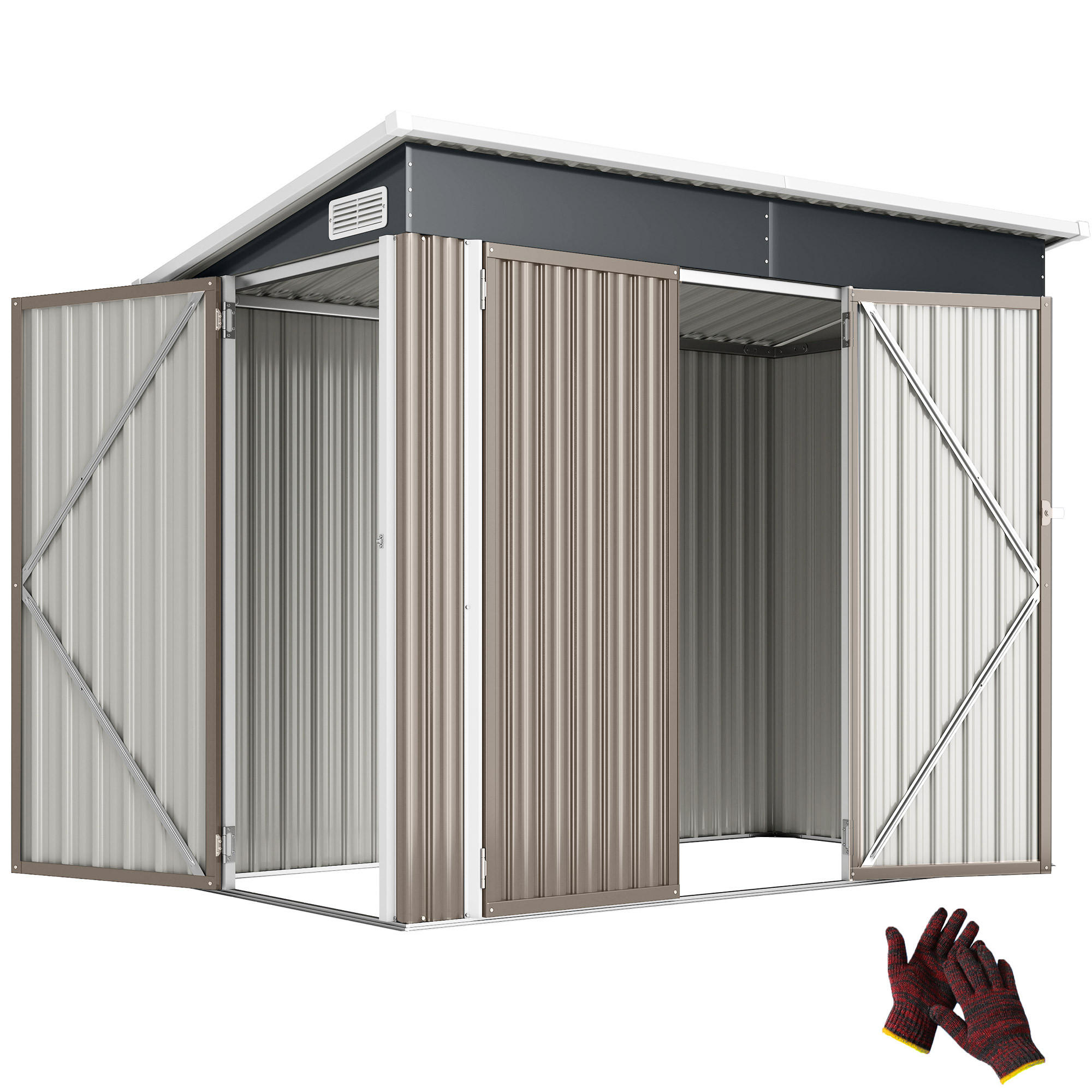 GARTENHAUS, dreifach abschließbaren Türen, Schrägdach und Belüftung 234 x 132 x 185 cm ,grau - Hellgrau, Metall (132/185/234cm) - Vallsero