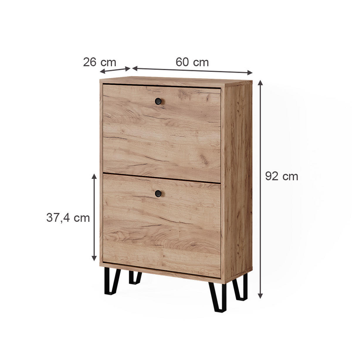 SCHUHKIPPER Siri Goldkraft Eiche 60 x 92 cm mit 2 Klappschubladen - Honigeiche, Holzwerkstoff (60/92/26cm) - Vicco