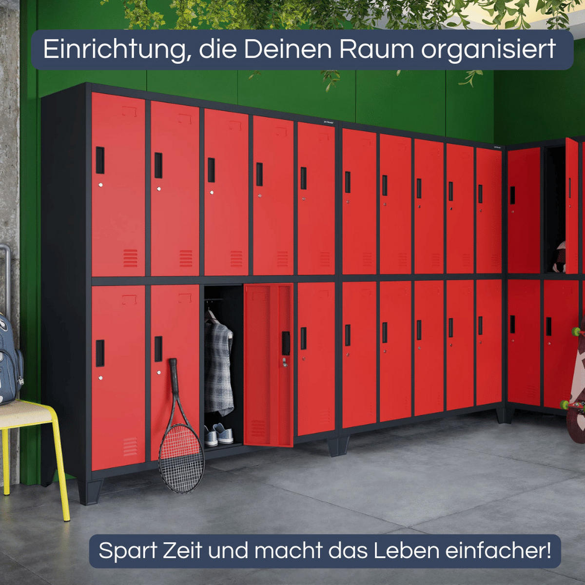 UMKLEIDESCHRANK Spind BERLIN 10 Abteile 172x136x45cm Anthrazit-Rot - Anthrazit, Metall (136/172/45cm) - DELUKE