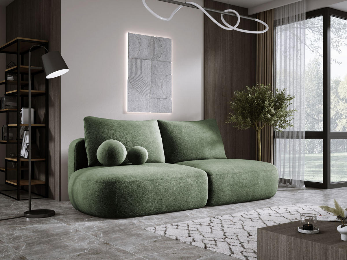 SCHLAFSOFA Moderne BABU mit Schlaffunktion – 3-Sitzer Sofa mit Bettkasten, DL-Automat, 2 Rückenkissen, 2 Zierkissen, 240x90x90 cm, Hellgrün - Hellgrün, Holz/Textil (240/90/90cm) - DomoHome