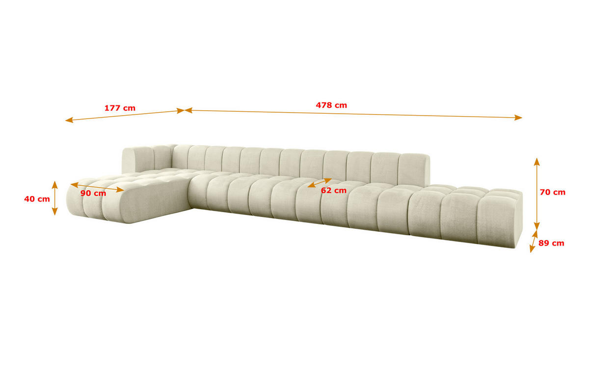ECKSOFA modulares Sofa Zuvon-L3 - 478x177x70 cm Beige - Beige, Holzwerkstoff/Textil (478/177cm) - ALTDECOR