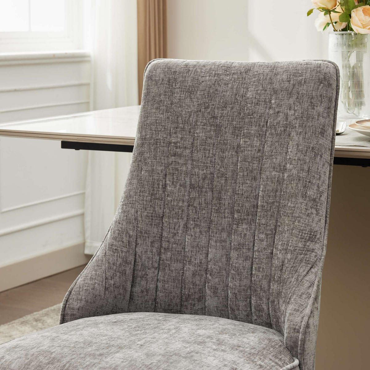 ESSZIMMERSTUHL 2er-Set aus Chenille mit Goldbeinen, Grau - Grau, Textil (65/95/50cm)