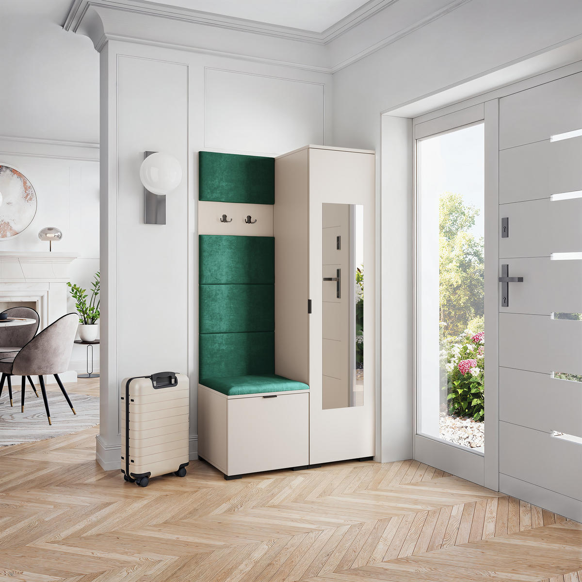 GARDEROBENSCHRANK VIRA 95/181/51 cm Modern Garderobe-Set Kaschmir - Kaschmir/Grün, Holzwerkstoff (95/181/51cm) - MASSENO