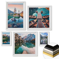WANDBILDER 5er-Set - 50x50 cm & 20x30 cm & 40x60 cm Weißer Rahmen - Pfad Wald Wasserfall Vegetation - Weiß, Kunststoff (40/60cm) - ArtPrintCave