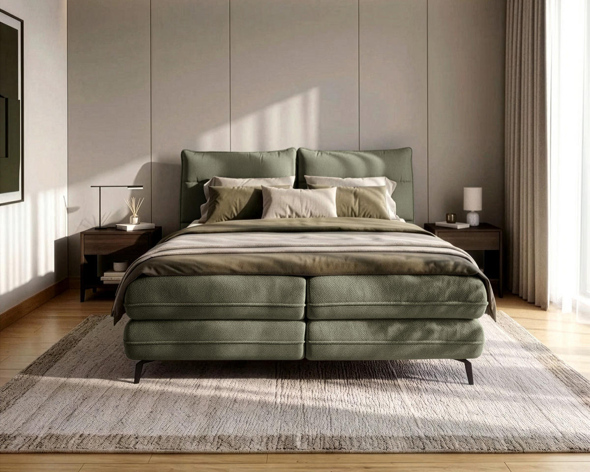 BOXBETT Verse 160 x 200 Einzelbett mit hochwertiger Bonell-Matratze und Topper T30 - Grün - Grün, Holz (160/200cm) - Homesy