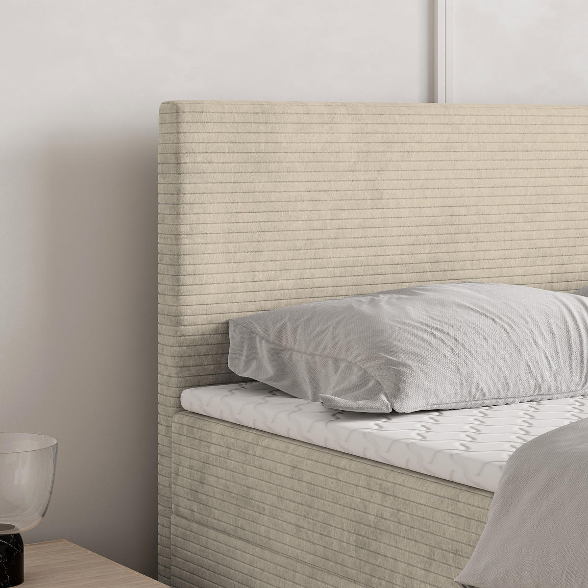 BOXBETT NIRA 160x200 cm mit Matratze und Topper - Creme - Creme, Holz (160/200cm) - MASSENO