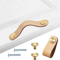 MÖBELGRIFF Vintage 4er-Set Leder - Goldfarben, Leder (2.5/1/6.4cm)