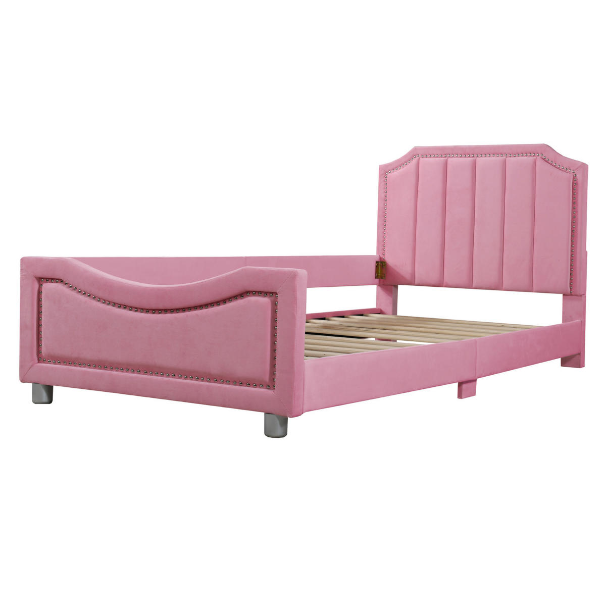 KINDER-POLSTERBETT 90x200 cm Rosa als Schlafsofa mit Flanellbezug - Rosa, Holz (90/200cm) - IVMEU