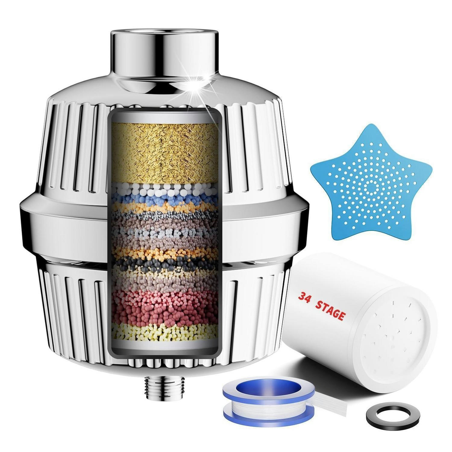 DUSCHFILTER 34-Stufen mit Vitamin C für hartes Wasser - Silberfarben, Metall (9.5/12.7/9.5cm)