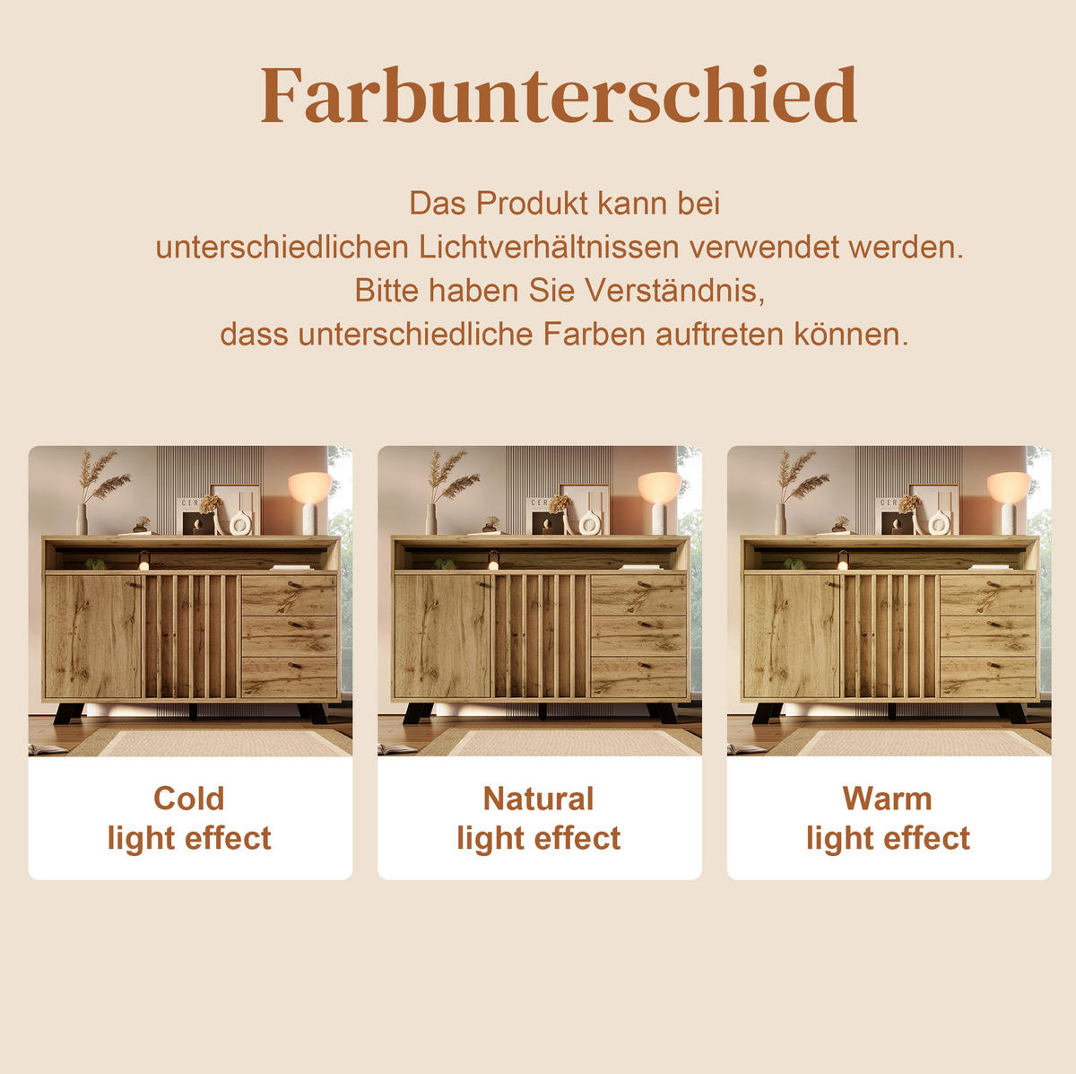 SIDEBOARD aus Holz 120x40x85 cm Dunkle Eiche mit 3 Schubladen, 2 Türen, offenem Fach und Lamellenfront - Braun, Holzwerkstoff (120/85/40cm) - Modfu