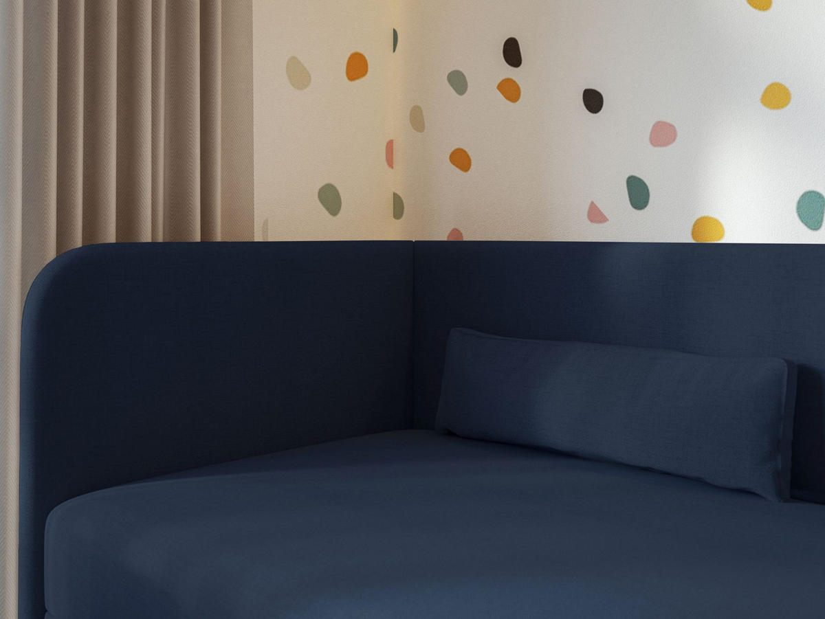 JUGENDBETT Calmmo Dunkelblau mit Chenille-Bezug, Kopfteil links - Dunkelblau, Textil (90/200cm) - Selsey