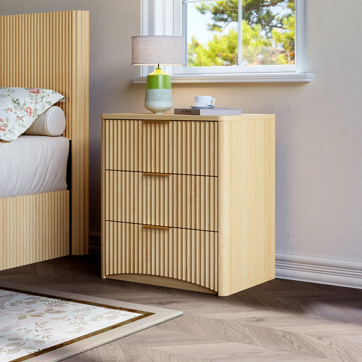 NACHTTISCH 38/58/64 cm mit 3 Schubladen, Dämpfungssystem und Rillenfront aus MDF, Eiche - Braun, Holzwerkstoff (38/64/58cm) - Redom
