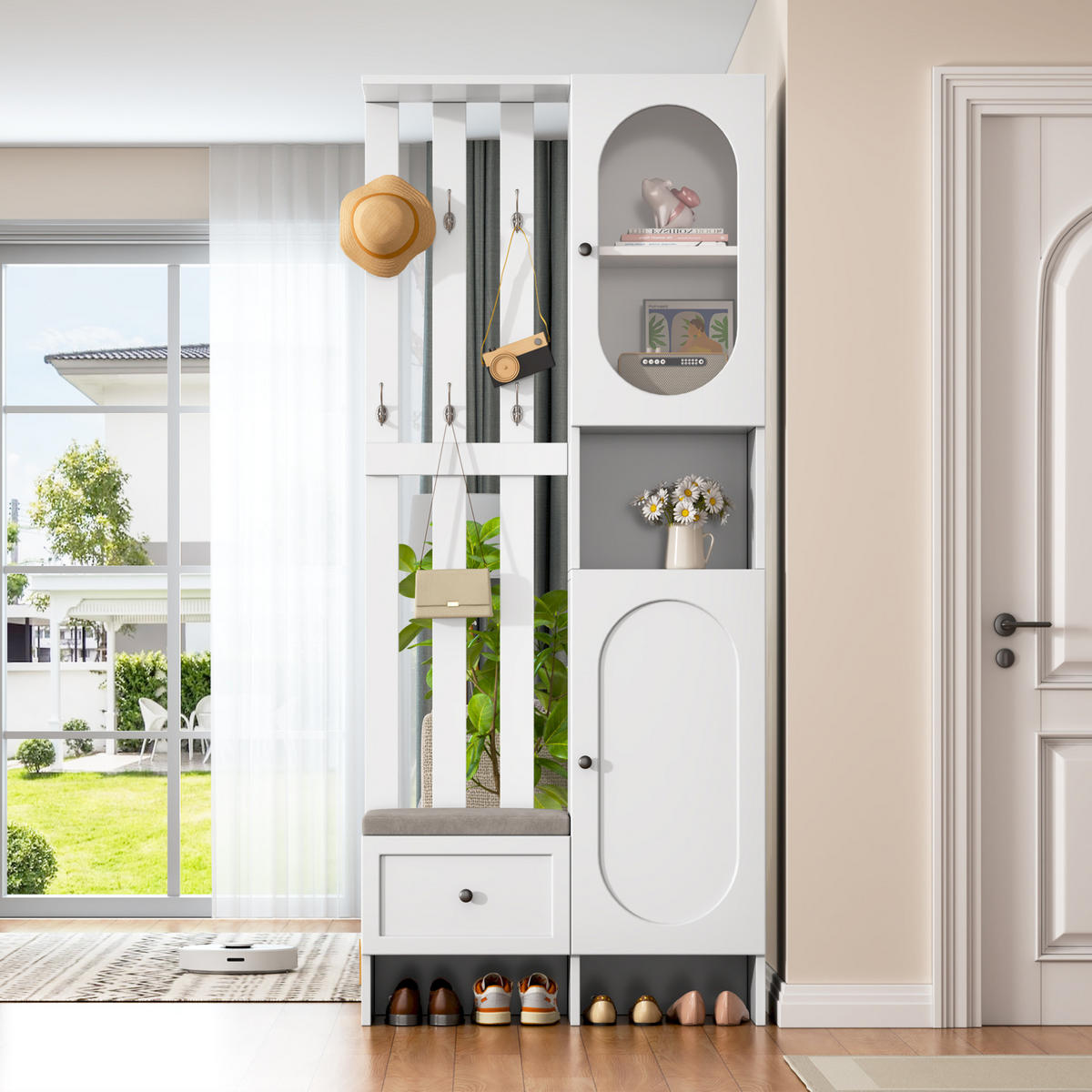 GARDEROBE mit Schuhbank 85 x 33,5 x 200 cm Weiß - Weiß, Holzwerkstoff (33.5/200/85cm) - Beauniv