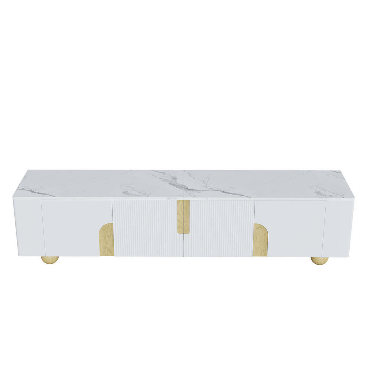 TV-SCHRANK 180cm Weiß 4 Türen Marmoroptik kugelförmige Holzfüße - Weiß, Holz (43.99/35.18/50.8cm) - FLIEKS