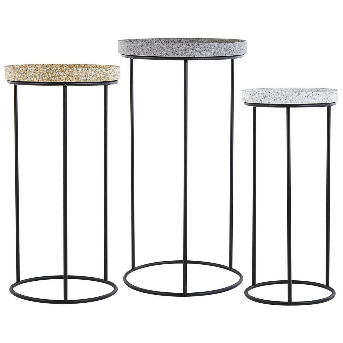 BEISTELLTISCH 3er Set Rund Schwarz, Grau, Weiß, Gelb Texon - Schwarz, Metall (36/36cm) - Beliani