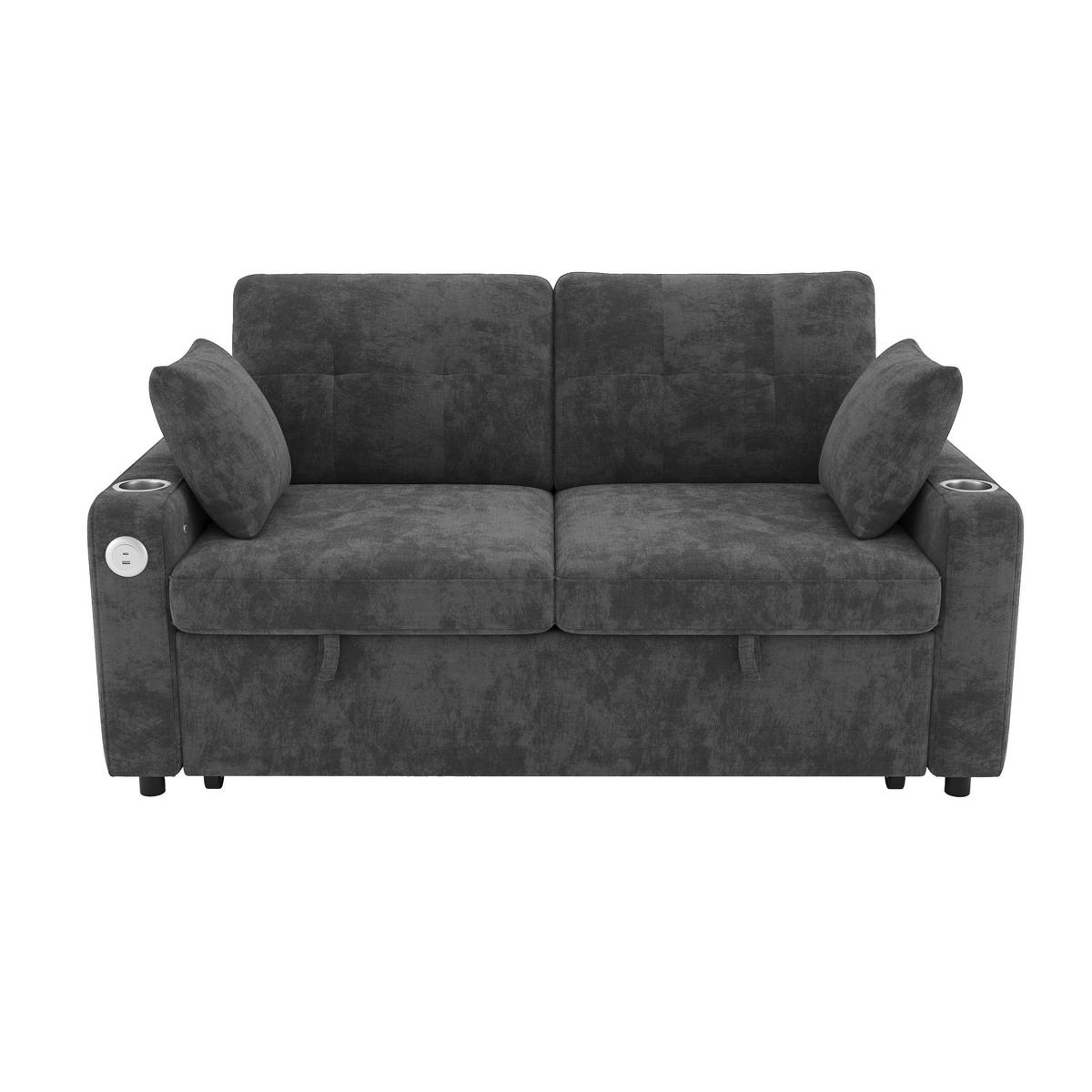 SOFA NA RAZVLAČENJE 2-sjedalo u sivoj boji s funkcijom razvlačenja, chenille - siva/crna, drvni materijal/tekstil (141.5/83.5/131cm) - CHICFURN